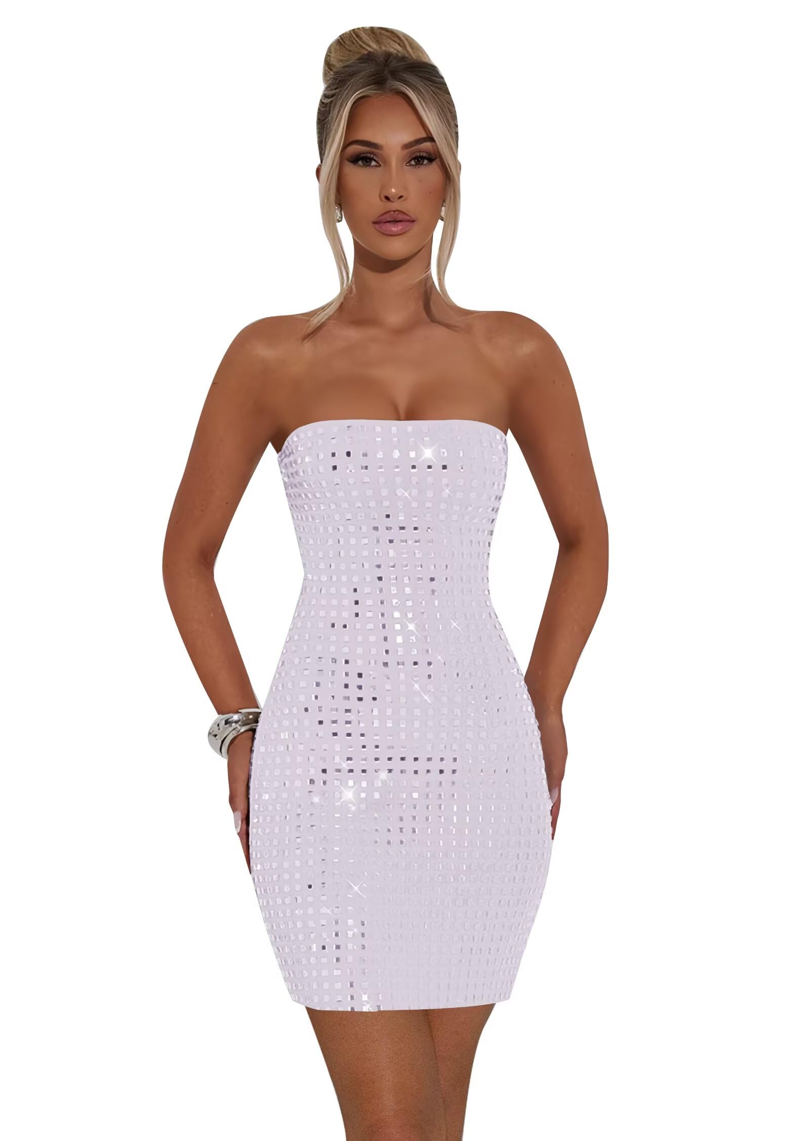 Silver Sequined Bandeau Mini Skirt