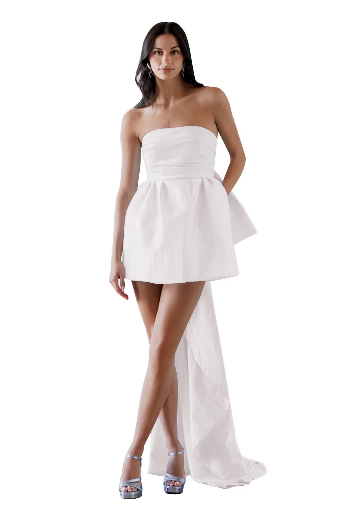 White satin open back large bow dress with train
