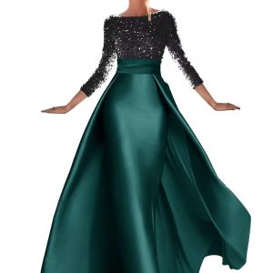 Retro dark green sequined satin long dress