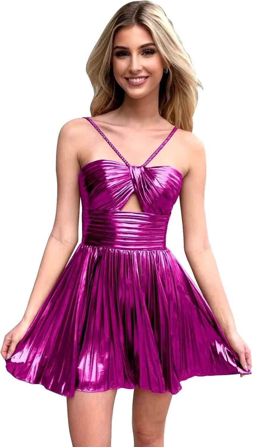 Purple Metallic Cross Strap Hollow Umbrella Mini Skirt