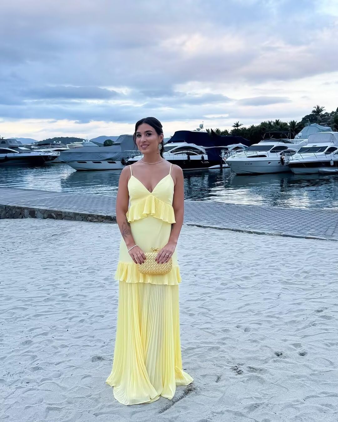 Bright yellow suspender ruffled pleated cake maxi skirt - Image 5