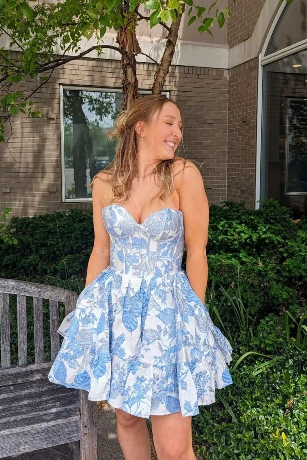 French retro floral tube top short dress - Image 4