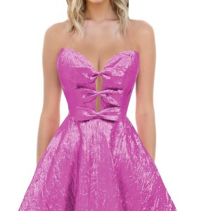 Purple Tie Heart-Shaped Collar Short Dress